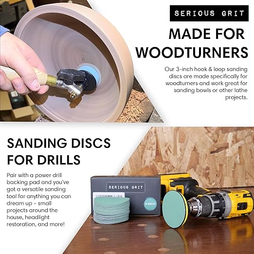 Serious Grit 3-Inch 800 Grit Aluminum Oxide Sanding Discs - Heavy-Duty Hook & Loop Film Discs - Green - Compatible with Drill & Lathe - Pack of 50
