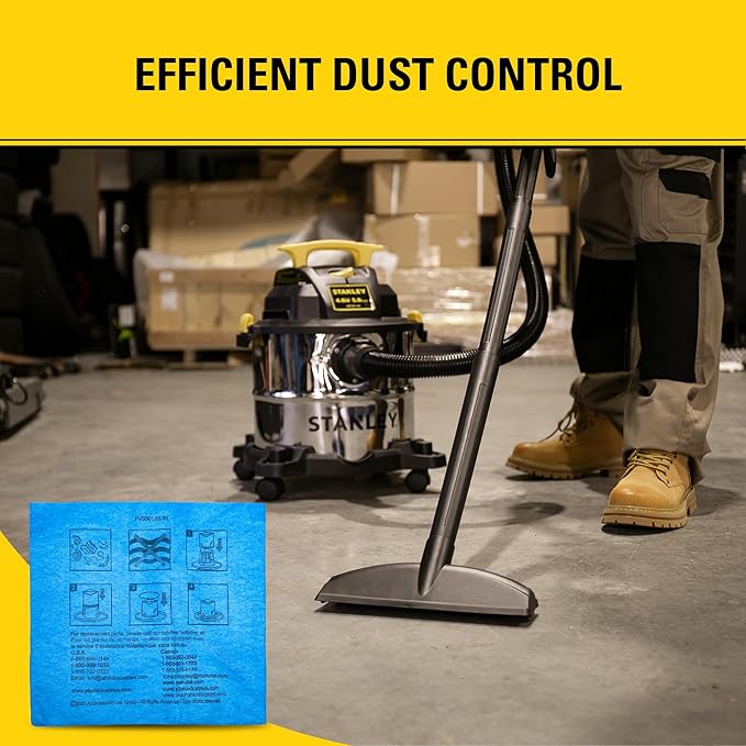 STANLEY Reusable Dry Filter Bag for 1-5 Gallon Wet/Dry Vacuum 25-1217, Compatible with SL18129, SL18130, SL18133, SL18136, SL18301-4B, SL18115P, SL18115, 3 Pack