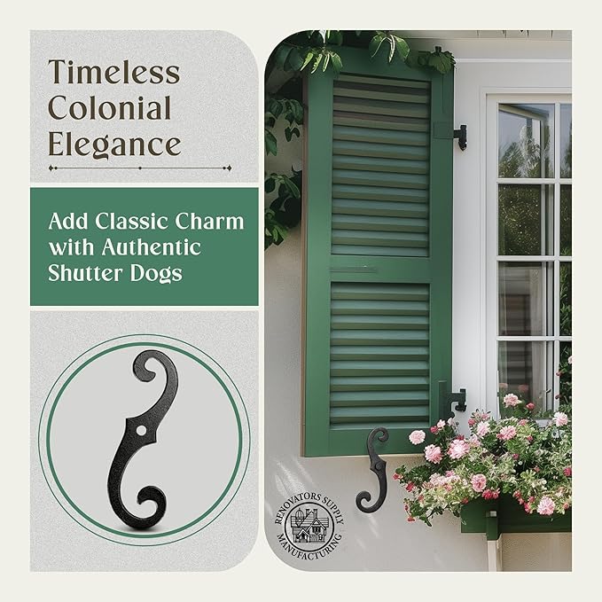 Renovators Supply Shutter Fasteners - Decorative S Style Shutter Dogs Hardware - Rust Resistant Powder Coated External Shutter Tieback Including Mounting Screws - 6.5 Inches, Cast Aluminum, Pack of 25