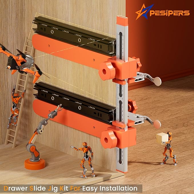 2.0 Adjustable Drawer Slide Jig With Toggle Clamp & Magnetic Arm, Precision Cabinet Drawer Jig Tool With Laser-Engraved Dual-Scale Mark For Mounting Drawer Slide, Providing Easy Installation