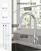 FORIOUS LED Kitchen Faucet with Pull Down Sprayer, Chrome Single Handle Stainless Steel Traditional Sink Faucets with LED Light Sprayer Head, Suitable for Farmhouse Laundry Camper Rv Bar
