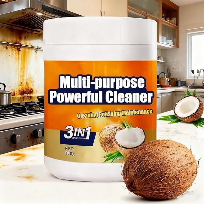 Multi-Purpose Powerful Cleaner for Kitchen, 3 In 1 Stainless Coconut Oil Cleaning Paste, Kitchen Duty Degreaser, Removes Stains on Microwave,Oven & Stove Top