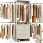 Aheaplus Closet System, Closet Organizer with 3 Wooden Drawers, Closet Organizer System, Walk-in Closet Wardrobe Clothes Rack with 4 Hanging Rods, Garment Rack, -4R,White Oak