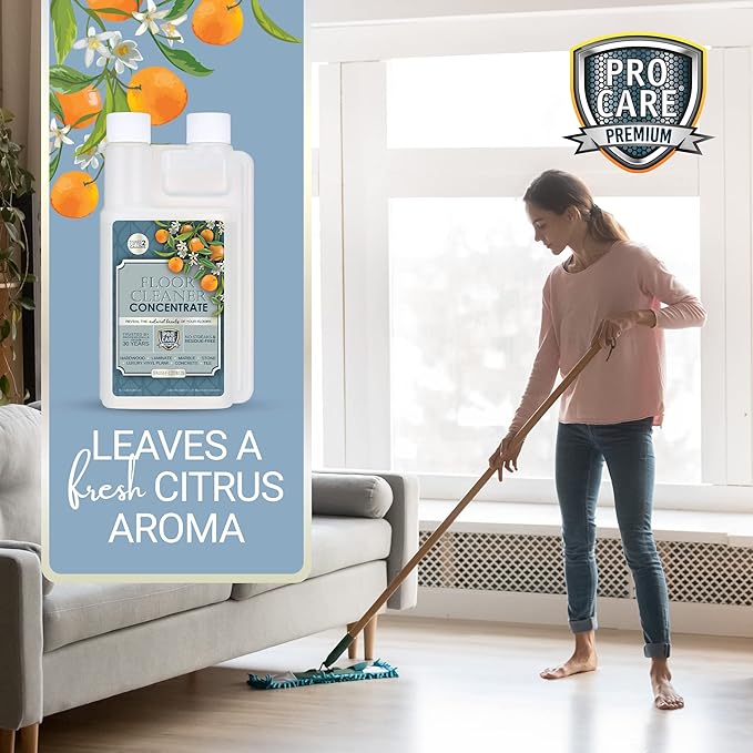 ProCare Citrus Floor Cleaner Concentrate (Made in USA) | Vinyl, Wood, Tile, Stone & Laminate Floor Cleaner For Mopping, Household Supplies, Cleaning Solution For Kitchen & Bathroom - 16oz (474ml)