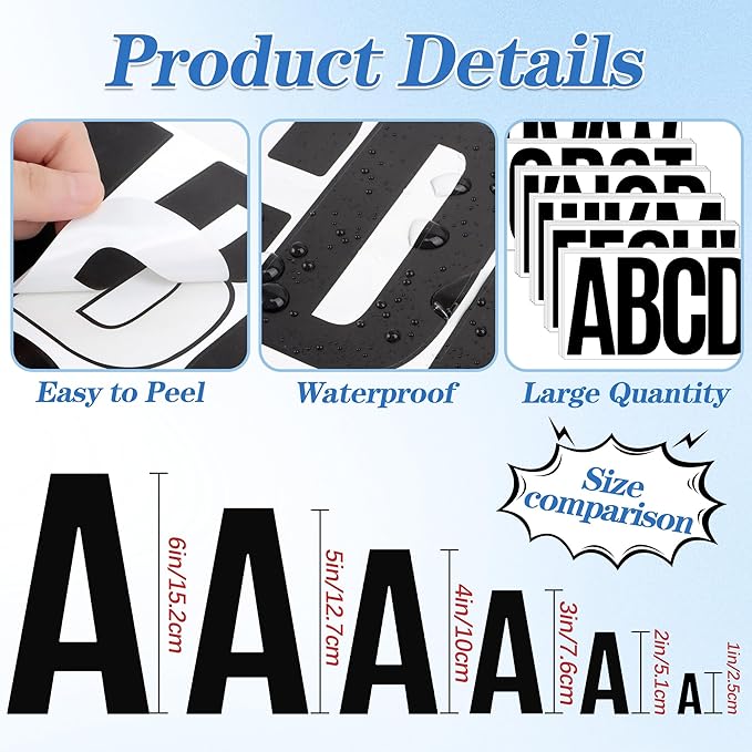 220 PCS Letter Stickers Big Font Mailbox Numbers and Letters Self Adhesive Vinyl Waterproof Alphabet Number Stickers for Bulletin Board Mailbox House Address,Cars,Poster,Business Decor(6 Inch,Black)