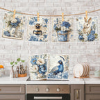 Vintage Swedish Dishcloths for Kitchen, 6PCS Flower Blue Peacock Swedish Dish Cloths Gift Set, Reusable Absorbent Cellulose Sponge Dish Towel for Home Cleaning(7.8 X 7 Inches)