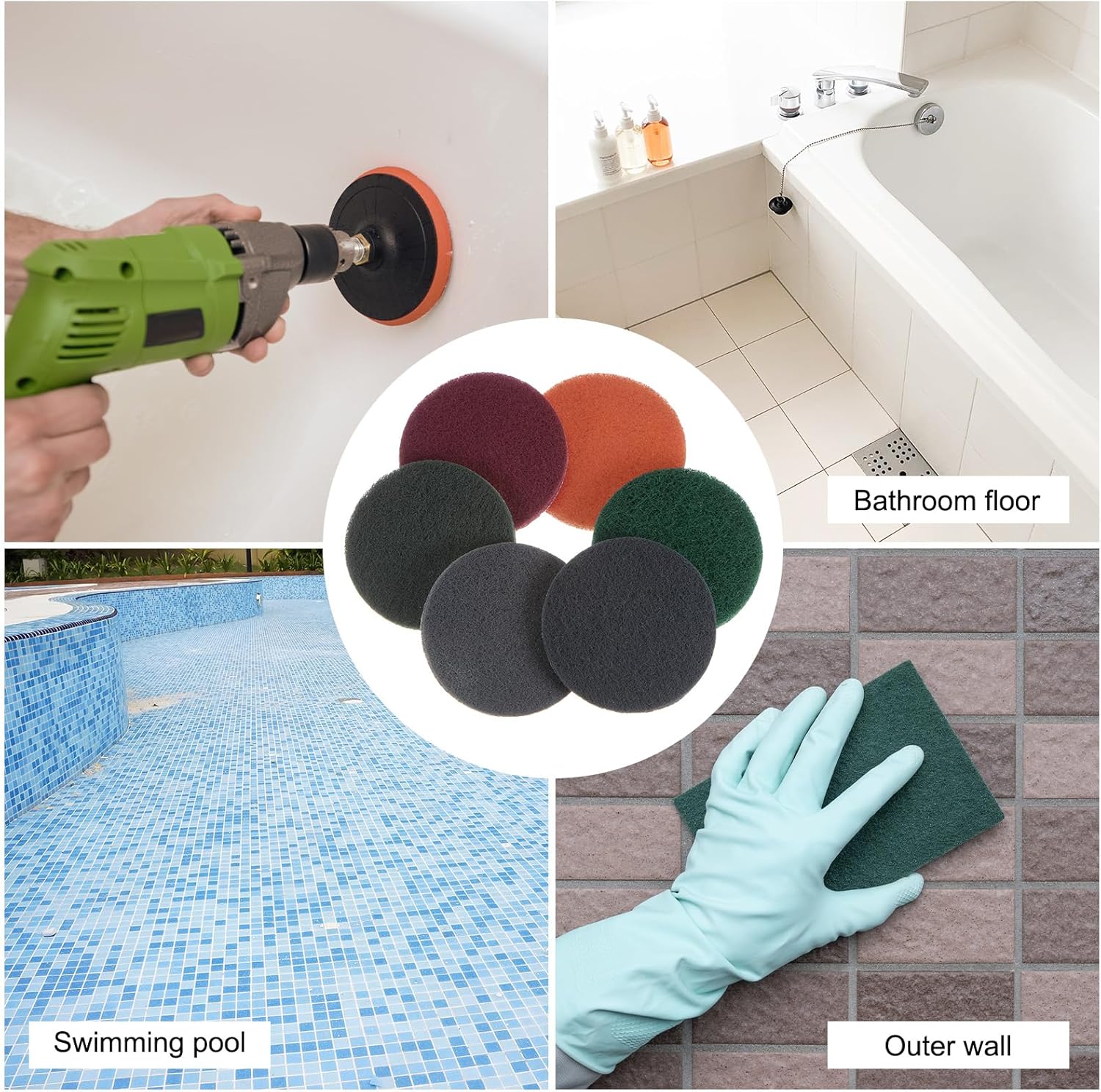 HARFINGTON 8pcs Drill Power Brush 4 Inch Tile Scrubber Scouring Pads 400-600 Grit for Bathroom Kitchen Household Cleaning