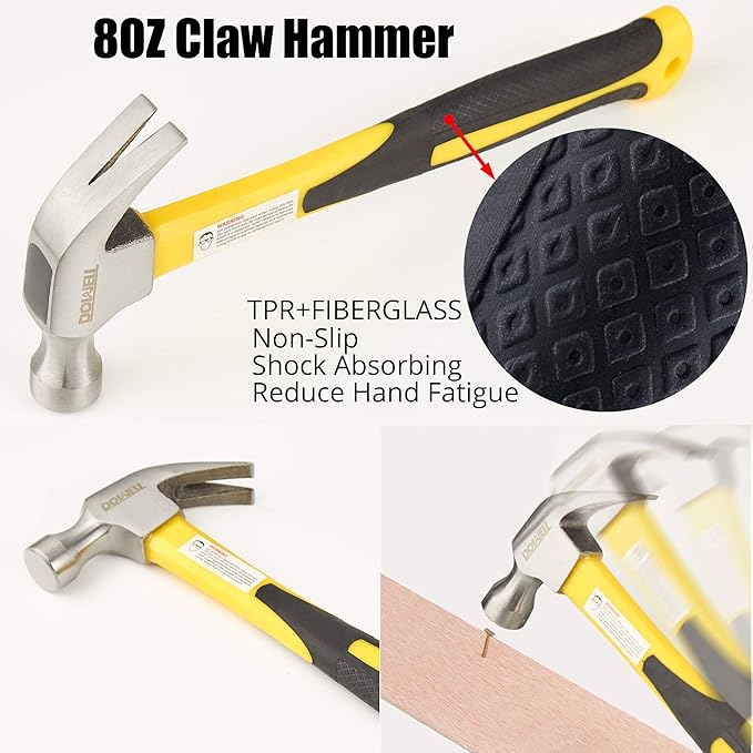 DOWELL Pliers Set - 8pcs, 10/8/6-inch Pliers & Wrench, Hammer, Tool Pouch