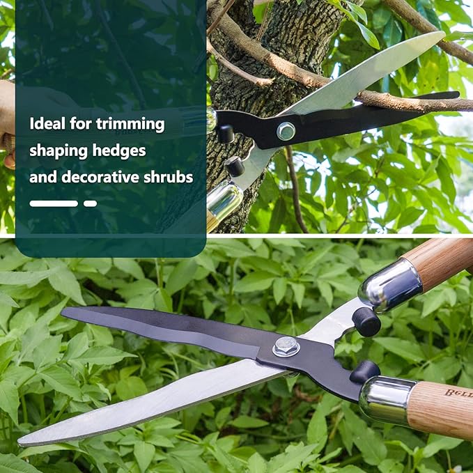 Berry&Bird Garden Hedge Shears,19.88''Heavy Duty Pruning Shear for Trimming Borders and Bushes, Manual Hedge Clippers with Wooden Handles & Carbon Steel Sharp Blades Gardening Scissors