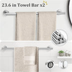 TURS Brushed Nickel 10 Pieces Bathroom Hardware Set, SUS304 Stainless Steel 24 Inch Bath Towel Bar Set, Round Bathroom Accessories Kit Wall Mounted