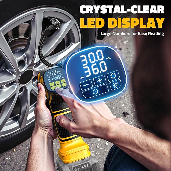 150PSI Tire Inflator Portable Air Compressor: Cordless Air Pump Compatible with Dewalt 20V Battery - Car Tire Pump with Digital Pressure Gauge & LED Light for Auto, Motorcycles(Bare Tool)