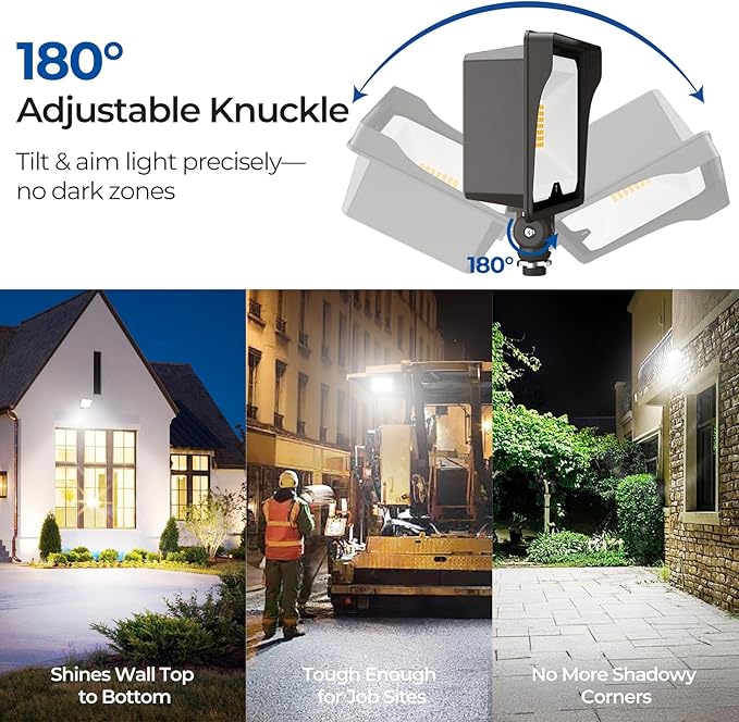 CINOTON 55W LED Flood Light 3CCT (3000K/4000K/5000K), 7700LM Dusk-to-Dawn Photocell Outdoor Security Lighting, 120V IP65 Aluminum Wall Pack for Porch/Barn, 180° Knuckle Mount, 2 Modes, ETL, 4 Pack