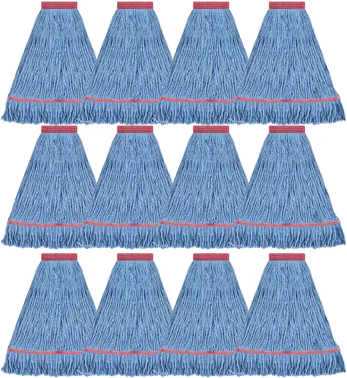 Matthew Cleaning 20oz Heavy Duty Mop Head Commercial Replacement for General and Floor Cleaning , Wet Industrial Blue Cotton Looped End String Head Refill (Case of 12) Blue