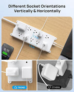 TROND 360° Rotating Plug Surge Protector Power Strip, 4000J, ETL Listed, 2 USB A and 2 USB C, 10 Widely Spaced Outlets, Flat Plug 5ft Extension Cord, Wall Mountable, for Home Office, White