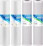 PUREPLUS 5 Micron 20"x4.5" Whole House Water Filter Cartridge Combo Kit with Sediment and Activated Carbon Block Filter - Replacement for FPMB5-20, AP810-2, FC25B, EPM-20BB, 2 PACK