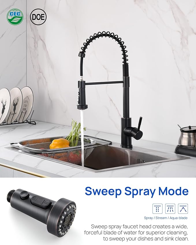 J-HVA Pull Down Kitchen Faucet Sprayer Head Replacement Part with Adapters, 3 Function Pull Out Sink Sprayer Replacement Nozzle, Kitchen Faucet Head Hose Spray Tap Spout, Oil Rubbed Bronze