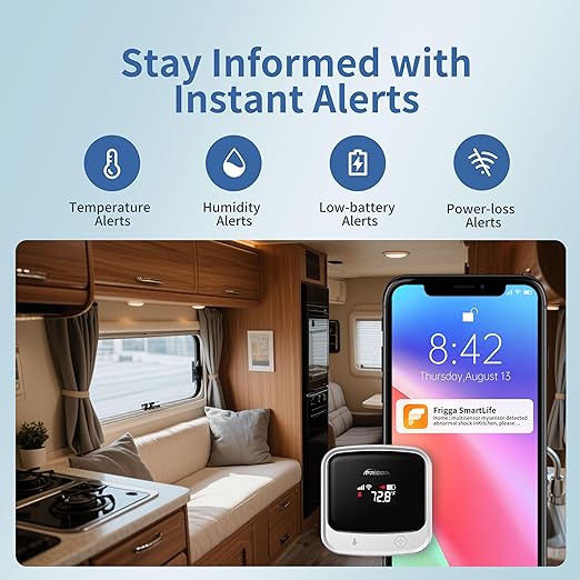 Frigga 4G Cellular & WiFi Temperature Humidity Monitor, 2 Years Subscription Included, Remote Temperature Sensor with App, Email, Voice Alerts for RV, Pets Safety, Vacation Home Monitoring, S0