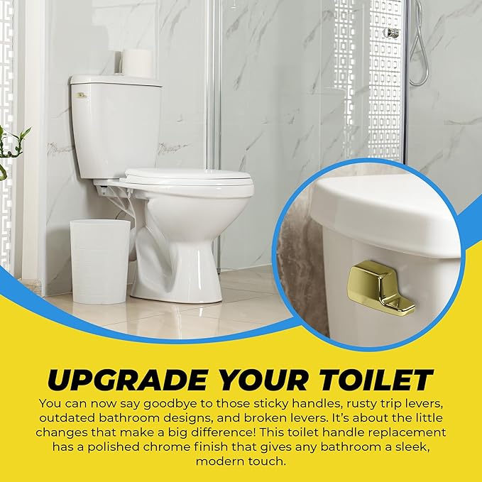 Universal Side Mount Toilet Handle Tank Flush Lever - Modern Durable Toilet Bowl Handles Side Mount - Also Replaces Eljer Toilet Handle & THU004-CP Toto Toilet Handle Replacement (Brass Polished)