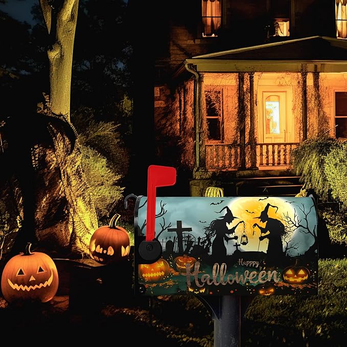 Halloween Witch Moon Mailbox Covers Magnetic 21 x 18 Inch Halloween Pumpkin Lanterns Seasonal Pattern Home Houses Mailbox Wraps Letter Box Cover Decorations Standard Size for Outdoor