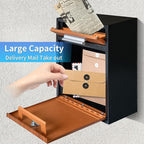 Locking Wall-Mount Mailbox, Wood Vintage Metal Mailboxes for Outside, Security Drop Box with Lock, Large Capacity Mounted Mailbox, Heavy Duty Thickened Mailbox