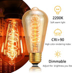 ST64 Incandescent Light Bulbs 110V 40W Edison Bulbs 6 Pack,Amber Vintage 240LM,E26 Base 2200K Dimmable Decorative Antique Wire Wound Incandescent Bulb for Chandelier Pendant Lamps