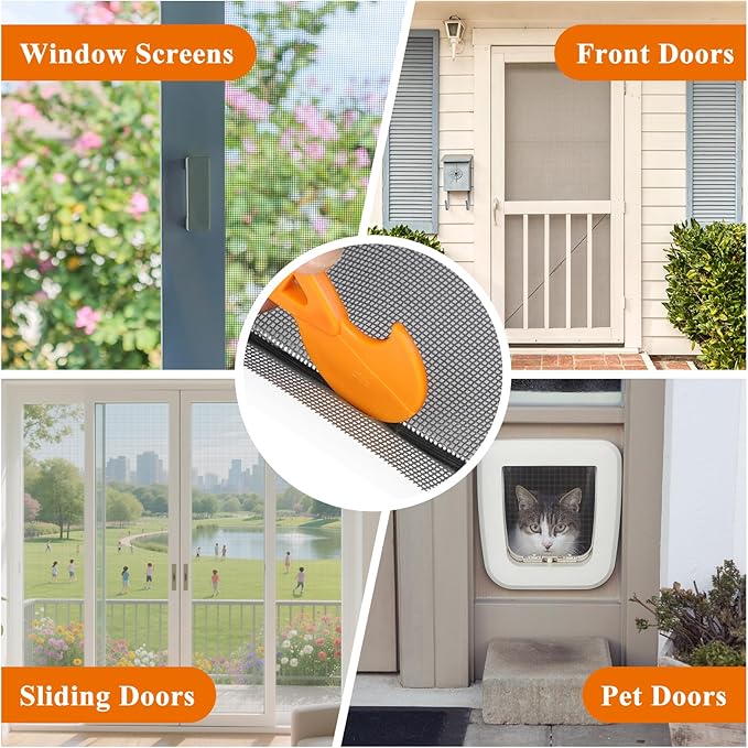 2PACK MAGZO Window&Door Screen Replacement Kit, 48''W x 99''L, with Retainer Spline (Total 65.6 FT) and Press-Fit Roller Tool, Scratch-Proof Polyester, Mesh Roll Repair for Patio, Pet Friendly, Grey