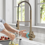 KRAUS Britt Touchless Sensor Commercial Single Handle Pull Down Kitchen Faucet in Spot Free Antique Champagne Bronze, KSF-1691SFACB