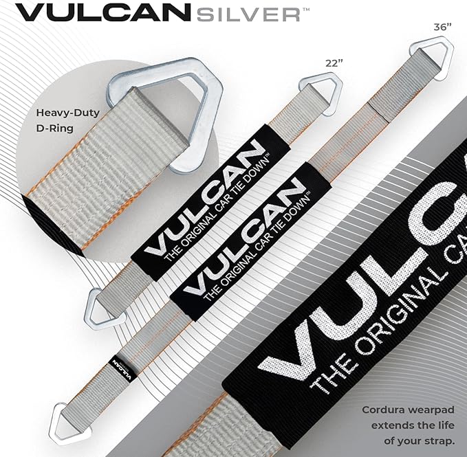 VULCAN Ultimate Axle Tie Down Kit - Silver Series Webbing - Includes (2) 22 Inch and (2) 36 Inch Axle Straps, (2) 96 Inch Snap Hook Ratchet Strap, and (2) 112 Inch Loop Tie Down Combinations