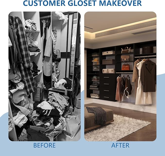 Short Tower Closet Unit, Modular Closet System, Wood Closet System Organizer with Storage for Walk In Closets, Clothing Rack Wardrobe for Hanging Clothes, Bedroom, Black, 31.5"W