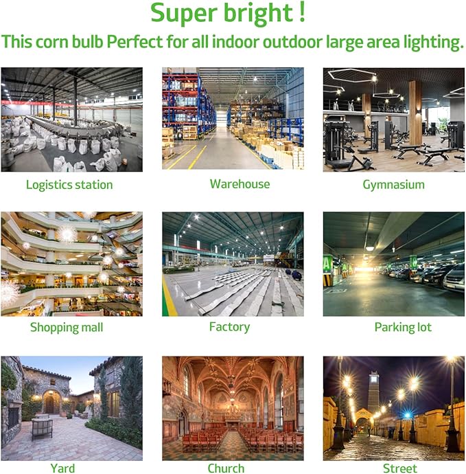 50W Led Corn Light Bulb,E26/E39 Base,5000k Daylight,110-277v,6500lm,CFL HID 175w Metal Halide Replacement For Indoor Outdoor General Lighting,Garage,Workshop,Street And Area Light Super Bright(2-Pack)