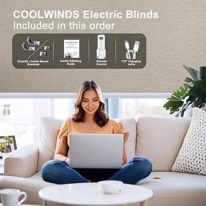Motorized Blinds with Remote Cordless Automatic Motorized Shades Custom Blinds for Windows Smart Curtains Compatible with Alexa Google Home(Blackout Sweet Latte,Custom Size)