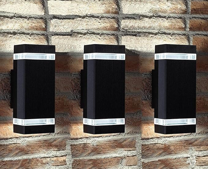 Exterior Lights for House, Dusk to Dawn Outdoor Lighting Fixtures Wall Mount - ETL Listed,Aluminum Outdoor Wall Lights 5000k - Up Down Light Fixture for Porch, Garage (Square 3 Pack)