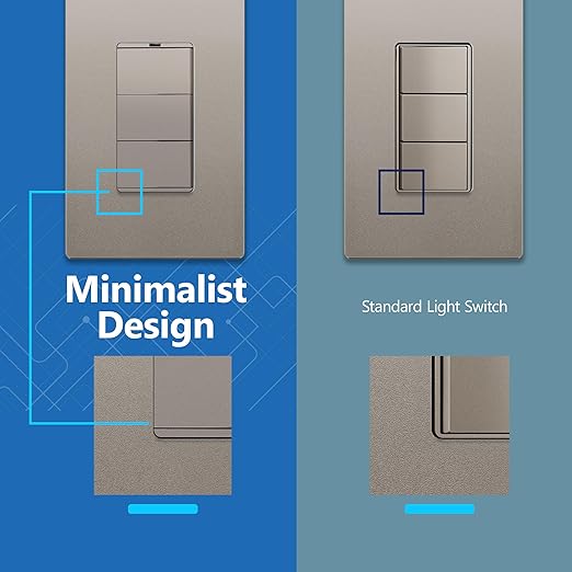 LIDER Matte Finish Lighted Triple Switch with Screwless Wall Plate, Combination Frameless Decorator Switch with Locator Light, Ground Terminal Single Pole, 15A 120V, UL Listed, Nickel, 2 Pack