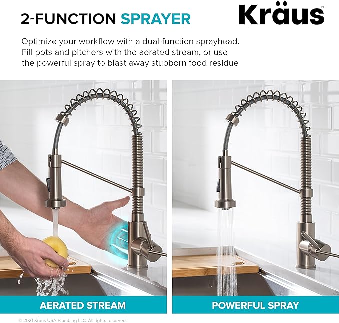 KRAUS Bolden Touchless Sensor Commercial Style 2-Function Single Handle Pull Down Kitchen Faucet in Spot-Free Stainless Steel, KSF-1610SFS