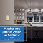 LIDER Combination Dual Dimmer Light Switch Control, 2 Sliding Light Controls, Single Pole, 400W CFL/LED, 600W Incandescent/Halogen, UL Listed, Wall Plate Included, Light Almond, 2 Pcak