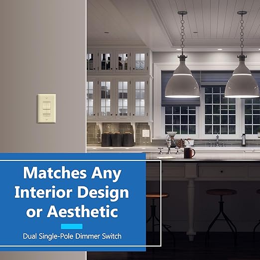 LIDER Combination Dual Dimmer Light Switch Control, 2 Sliding Light Controls, Single Pole, 400W CFL/LED, 600W Incandescent/Halogen, UL Listed, Wall Plate Included, Light Almond, 2 Pcak