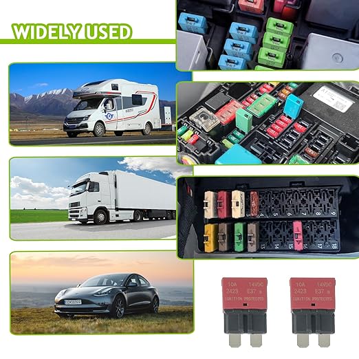 10A DC 12V-14V Auto Reset Circuit Breaker ATC/ATO Low Profile T1 Mini Blade Fuses Breakers for Car Trucks Marine Boat RV Solar and More,2 Pack
