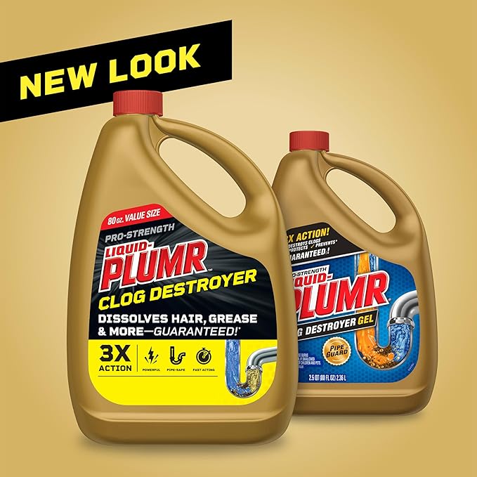 Liquid-Plumr Pro-Strength Clog Destroyer, Liquid Drain Cleaner, 80 Fluid Ounces (Package May Vary)