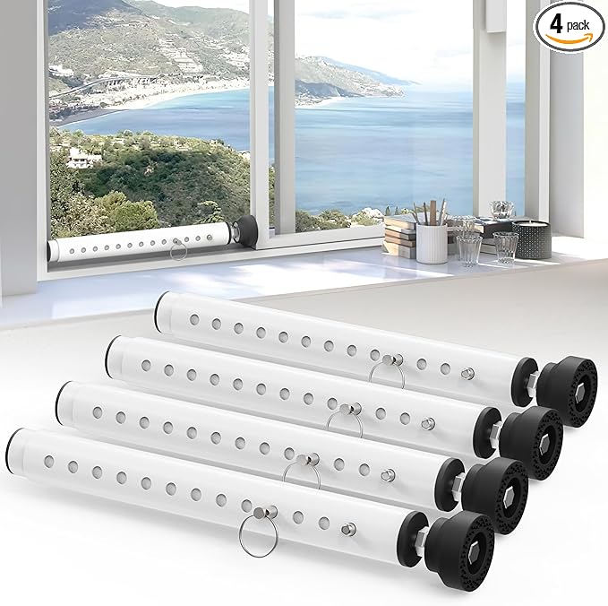 WooFog（Short）Security Bars for Sliding/Vertical Window, Adjustable Window Jammer Bars Security Inside,（Small）Window Guards for Home Security, 11" to 18" Anti Theft Window Safety Lock Bar -White 4 Pcs
