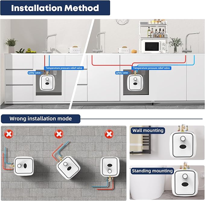 YALICE Electric 2.5 Gallons Tank Water Heater with T&P Relief Valve, Under Sink Instant Hot Water Heaters, 1500W Electric Mini Tank Water Heater Compact Design for RV, Kitchen, Food Truck