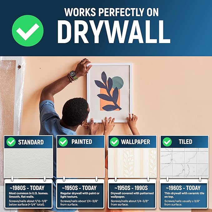 Powerful Magnetic Stud Finder (Upgraded Version) Reinforced with 3 Neodymium Magnets - Durable, No-Battery Stud Detector Tool – Deep Detection of Wood & Metal Studs in Drywall (Not for Plaster Walls)