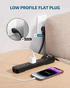 DEWENWILS 6 Foot Long Power Strip, 6-Outlet Power Strip 6FT, 15 Amp Circuit Breaker, Low Profile Flat Plug, Surge Protector for Office, Living Room, Bedroom, 4 Pack, Wall Mount, Black