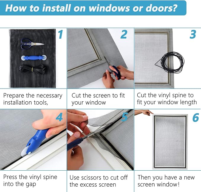 Pet Screen Replacement Door Repair Kit 36''x50' Thicken Charcoal Fiberglass Pet Screen Mesh Scratch- Against for Families with Cat or Dog Suitable for Windows, Doors and Porches