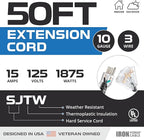 Iron Forge Cable 10 Gauge Extension Cord 50 ft with 3 Outlets, SJTW 10/3 Heavy Duty Outdoor Extension Cord with Multiple Outlets, 3 Way Black Electrical Wire for Major Appliance & Air Conditioner