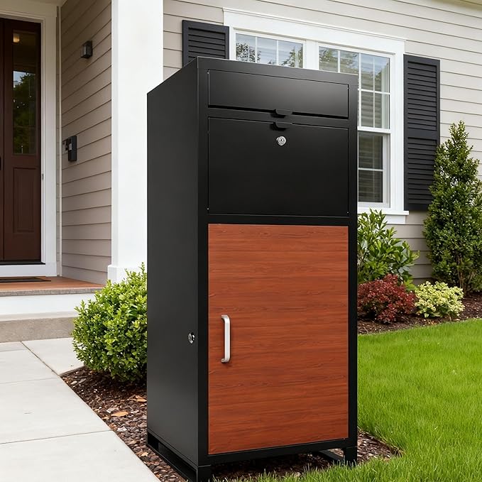 Package Delivery Box for Outside, Cold-Rolled Steel 2-in-1 Anti-Theft Lockable Package Mailbox, Large Parcel Drop Box for Packages & Mails, Weatherproof Rustproof Outdoor Porch Curbside Delivery Box