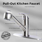 Comllen Commercial Pull Out Kitchen Faucet Brushed Nickel, Stainless Steel Single Handle Small Kitchen Sink Faucet, Single Hole Low Kitchen Faucets with Sprayer, Deck Plate