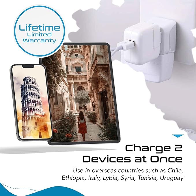 Ceptics Italy Travel Plug Adapter, Chile Plug Adapter with Dual USA Input, Compact Type L Plug Adapter, Safe Grounded Plug, Perfect for Cell Phones, Laptops, Chargers, 3 Pack - CT-12A