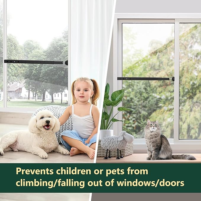 Adjustable Window Security Bars Vertical, Heavy Duty Sliding Patio Glass Door Lock Bar with Rubber Feet, 17-33 inch Window Safety Stopper for Up and Down Windows -Black 2 PCS Patented