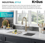 KRAUS Allyn Industrial Pull-Down Single Handle Kitchen Faucet in Spot-Free Antique Champagne Bronze, KPF-4102SFACB