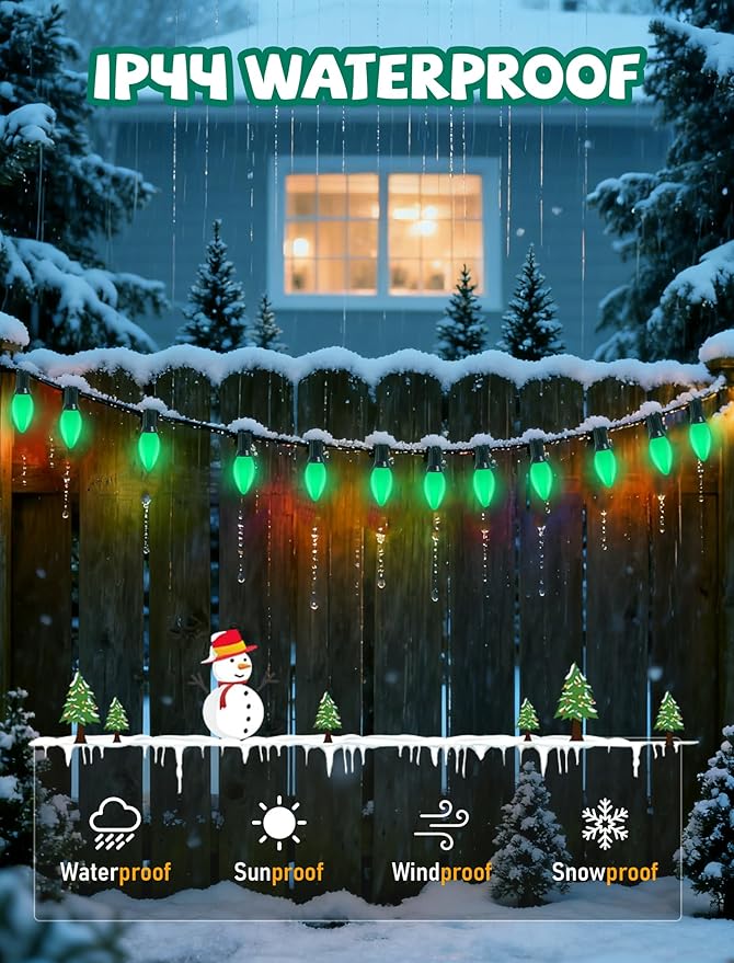 50 Pack C7 Ceramic Green Christmas Replacement Bulbs, 5 Watt Incandescent Bulbs for Outdoor String Lights, C7 Christmas Night Light Bulbs for Porch Patio Garden Holiday Decor, E12 Intermediate Base